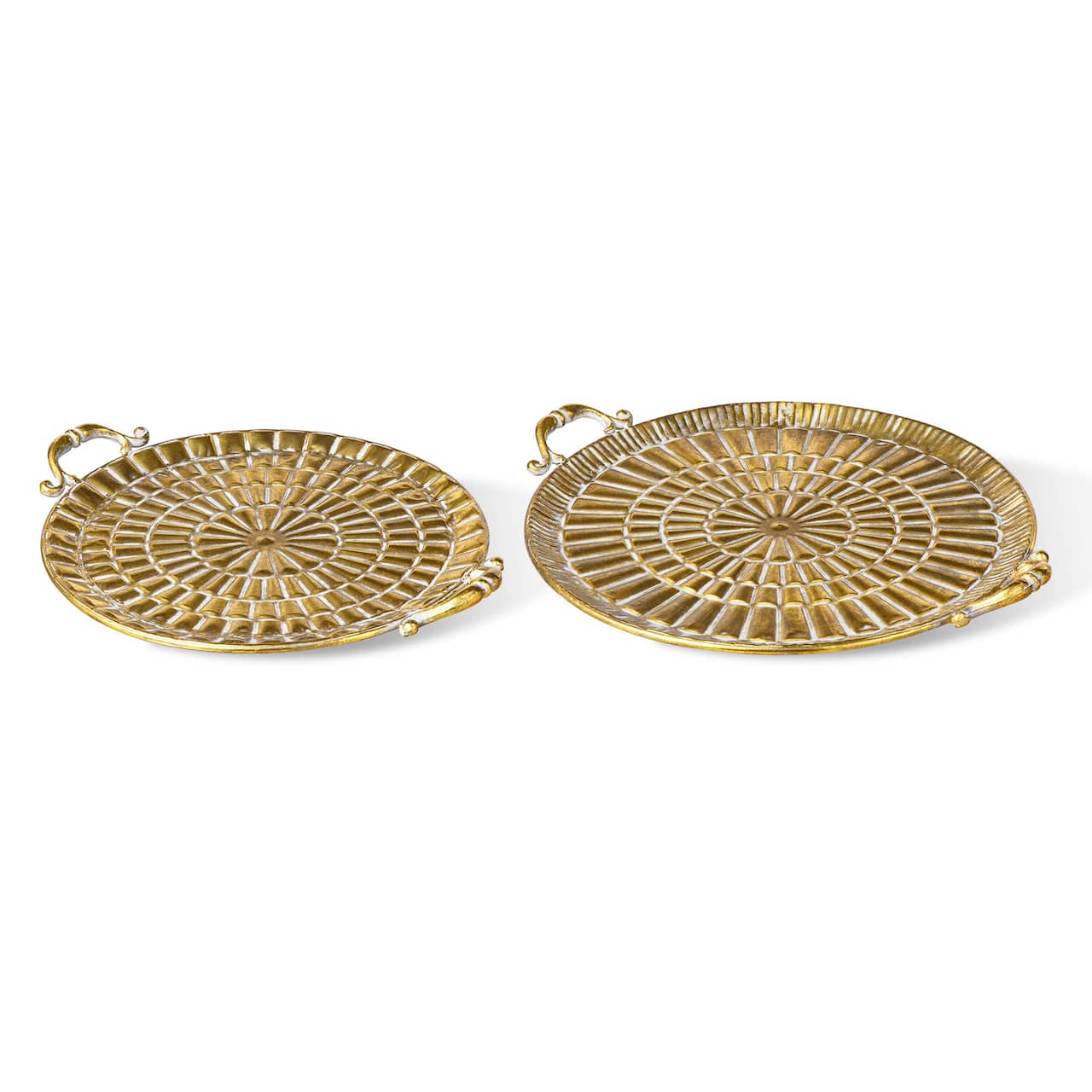 Glitzhome® Gold Round Metal Embossed Decorative Trays Set